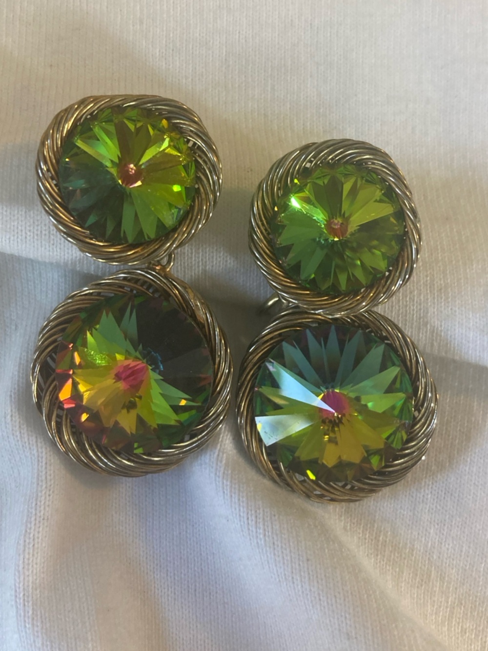 Vendome Rivoli Watermelon Prism Aurora Borealis Crystals Clip Earrings